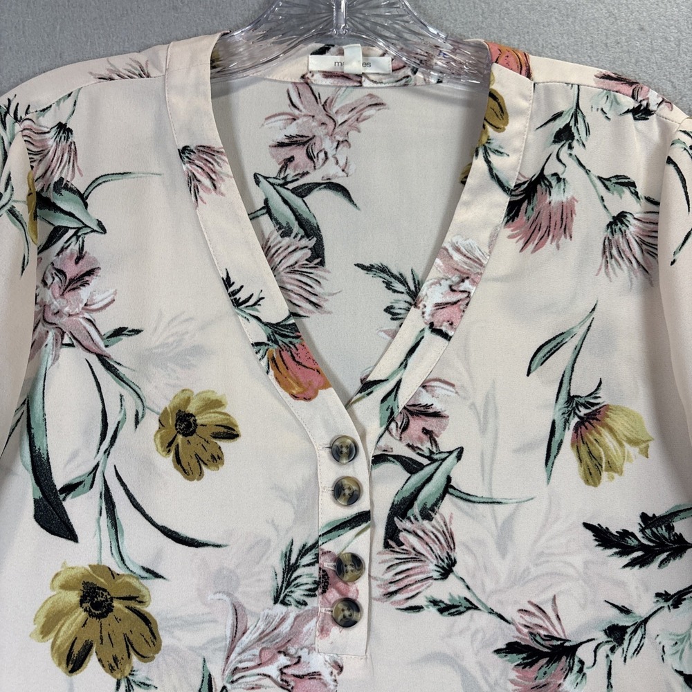 Maurices Blouse Womens Small Pink Floral Roll Tab Sleeve V-Neck Top - Picture 3 of 9